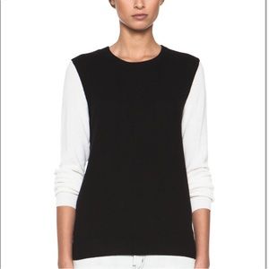 EQUIPMENT Femme 100% cashmere Shane Crew Sweater Black White Sleeves J24